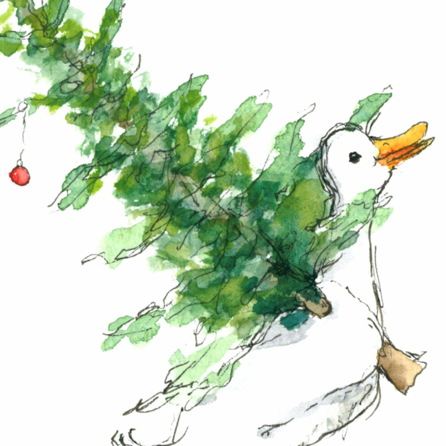 Nahaufnahme Motiv Gans mit Weihnachtsbaum