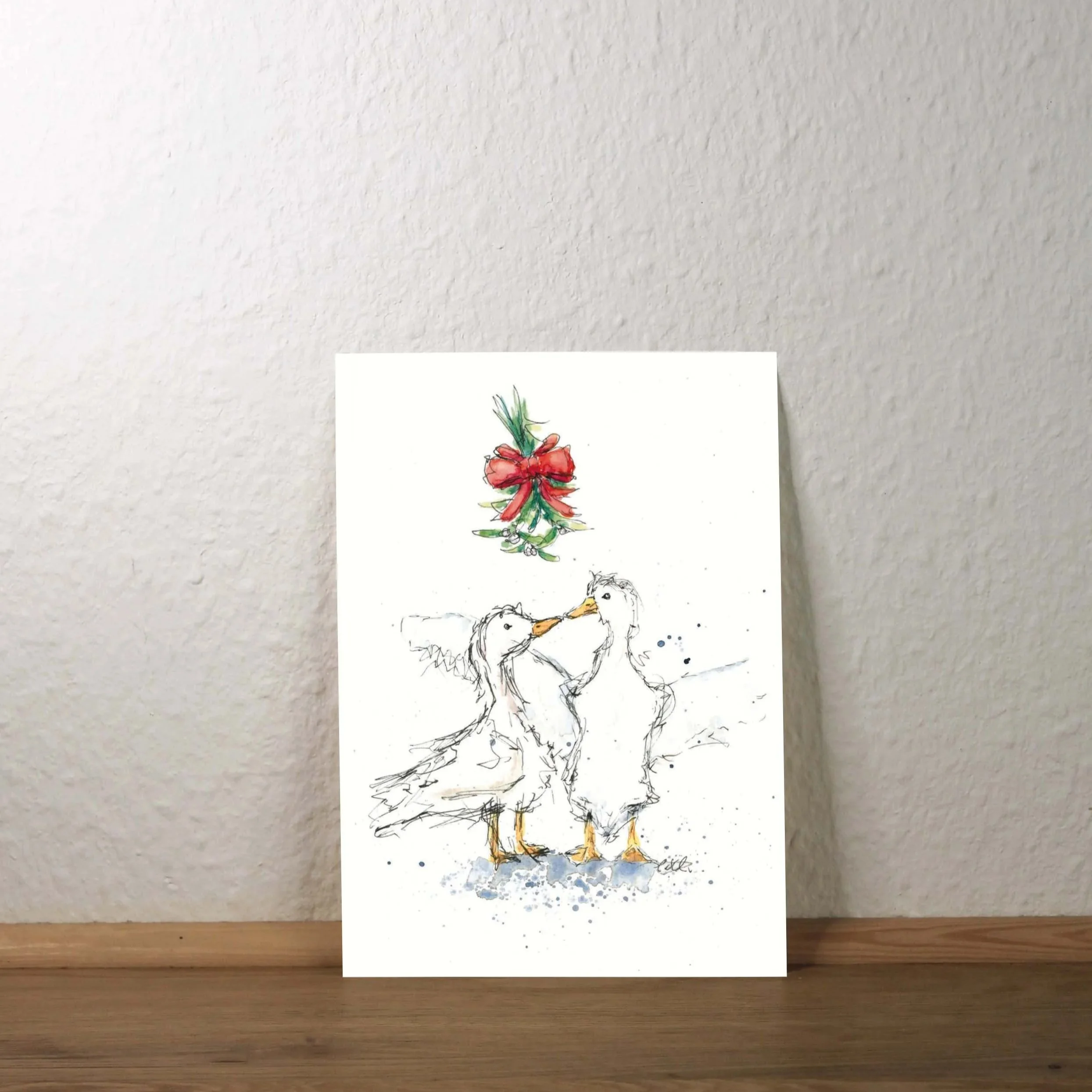 Weihnachtsgänse unter Mistelzweig