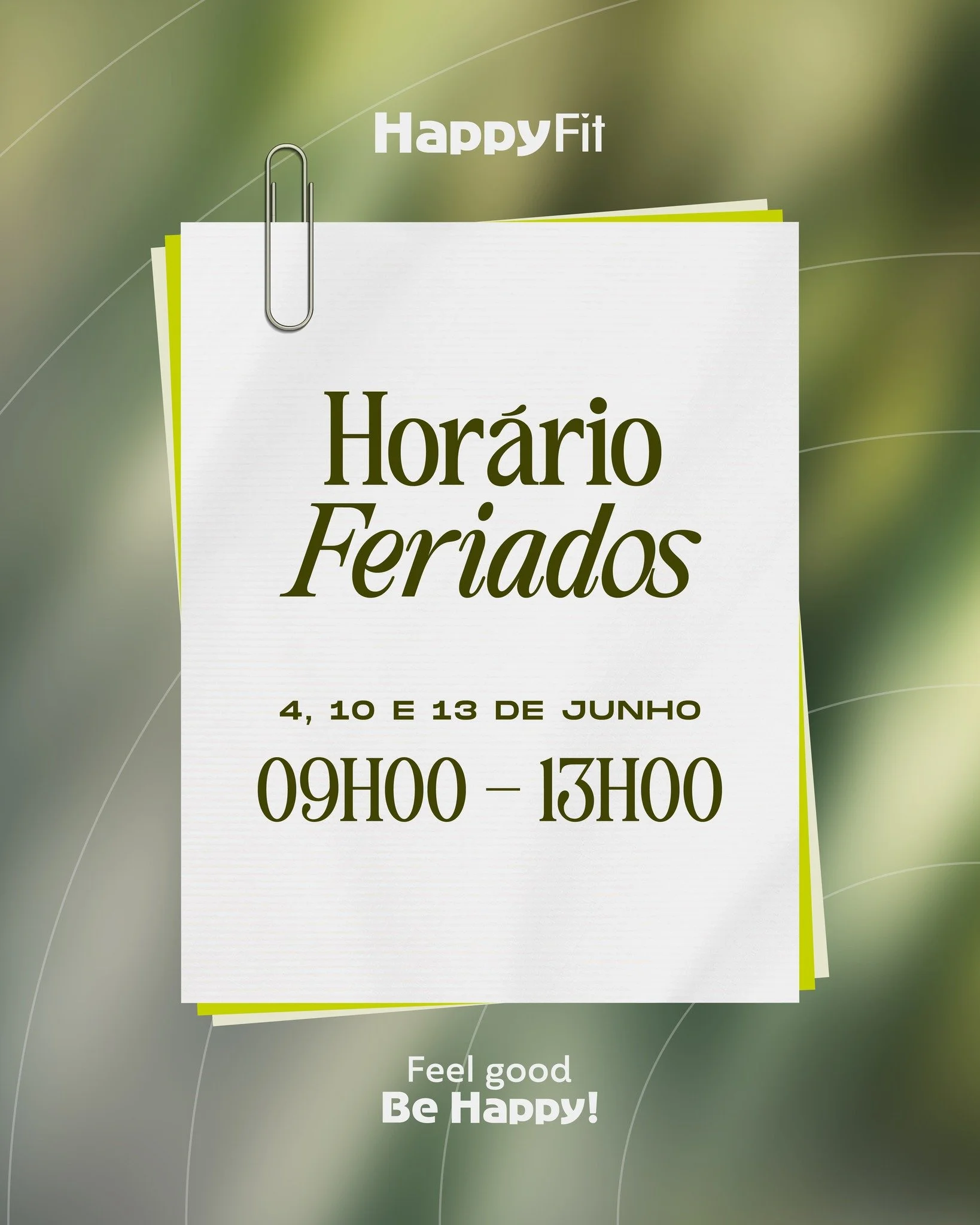 Feriado n&atilde;o &eacute; desculpa. Nos dias 4, 10 e 13 de junho estamos abertos das 09h00 &agrave;s 13h00. Guarda a manh&atilde; para o treino e aproveita o resto do dia como mereces! 💪
