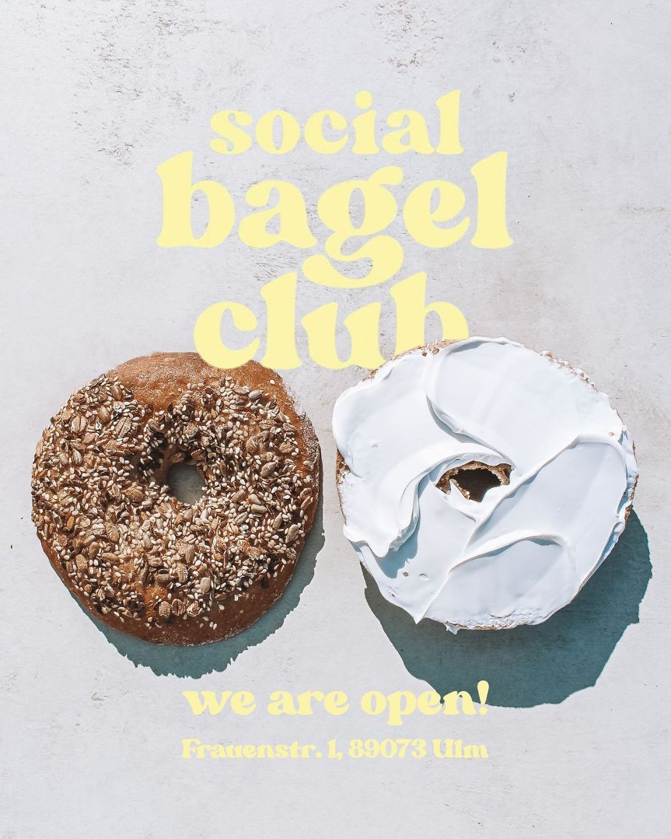 Es ist soweit. Heute er&ouml;ffnen wir unseren Social Bagel Club in Ulm. Komm vorbei und probiere dich durch unser Angebot. Frische Bagels, healthy Bowls, Kaffee-Kreationen und andere drinks. Ab sofort haben wir von Montag bis Samstag von 9:30Uhr - 1