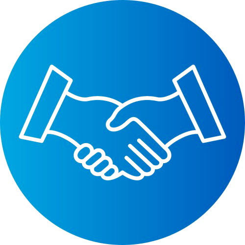 Icon of two hands shaking inside a blue circle.
