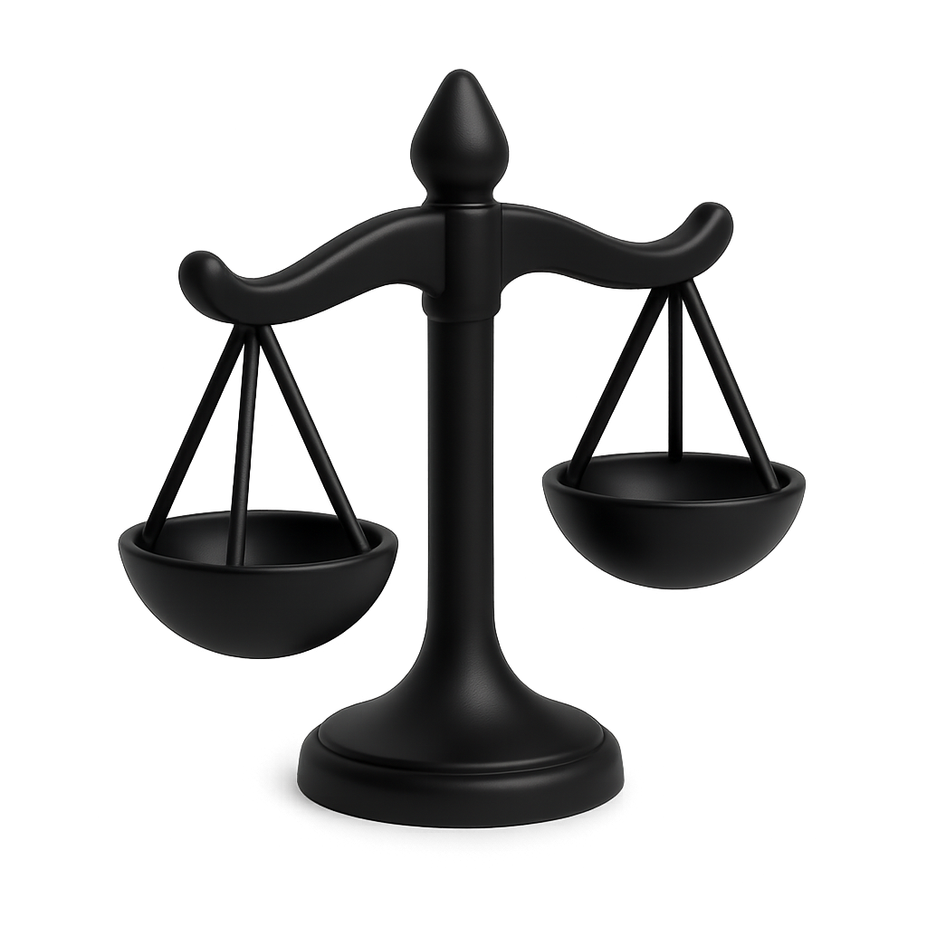 Schwarze Justizskala auf einem transparenten Hintergrund