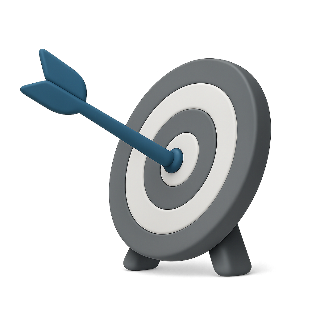 Ein Wecker mit einer Zielscheibe und einer Pfeil, der ins Zentrum trifft.