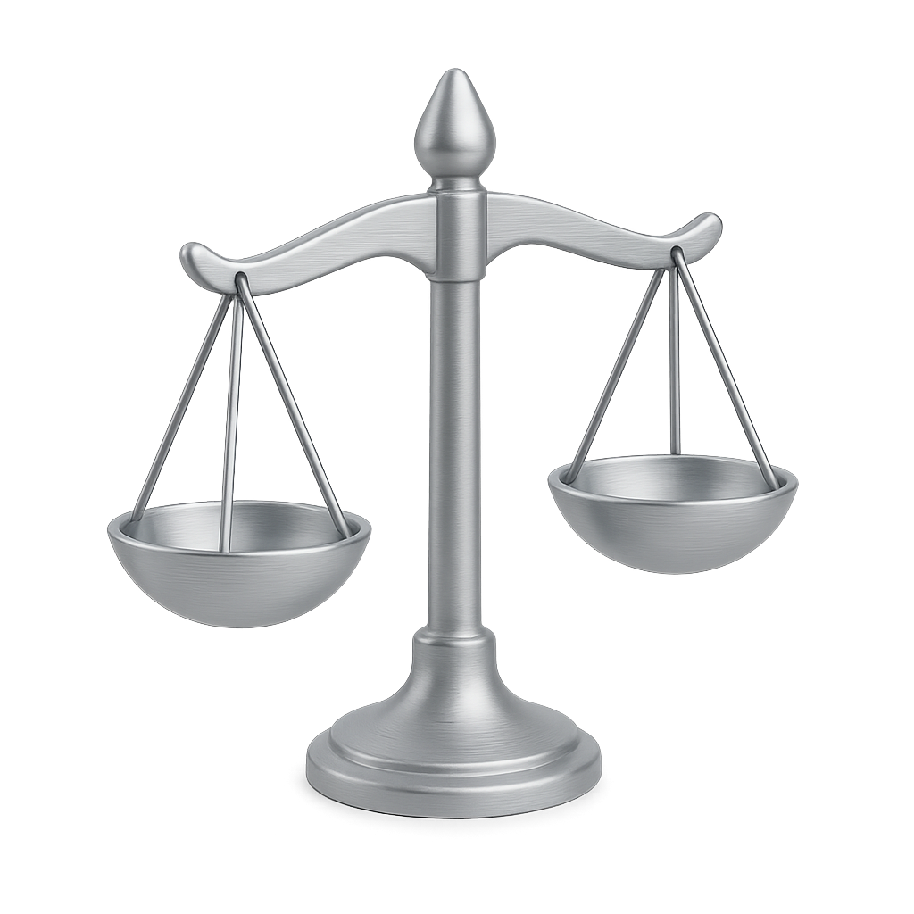 Silberne Waage mit leeren Schalen gegen weißen Hintergrund.