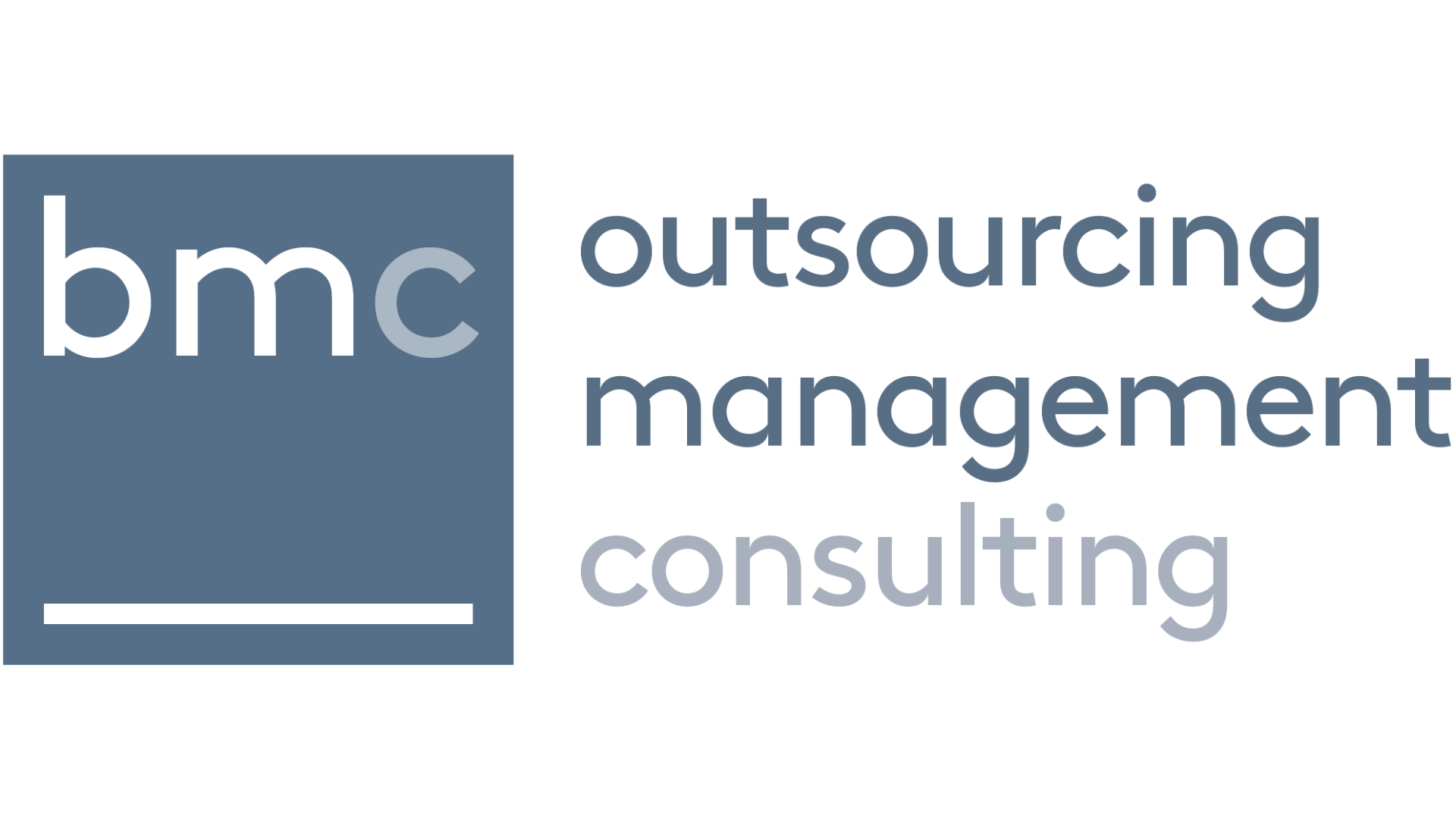 Logo von BMC Outsourcing Management Consulting mit blauer Quadratform und weißem Text.