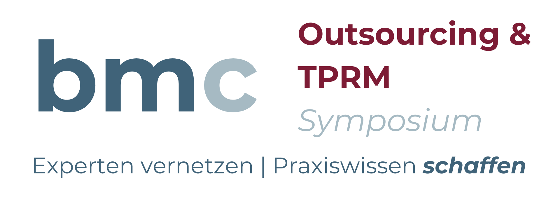 Logo für das BMC Symposium, mit Titel "Outsourcing & TPM" und Slogan "Experten vernetzen | Praxiswissen schaffen".