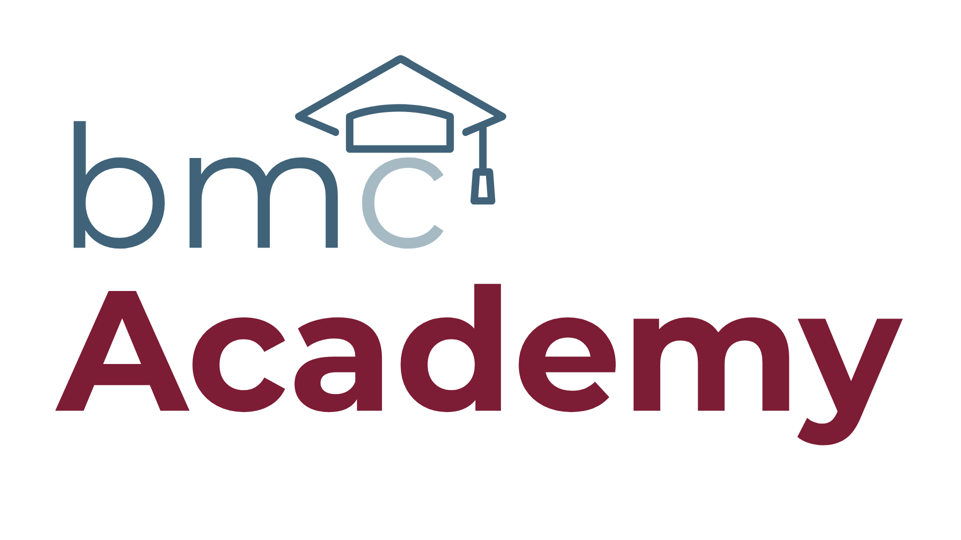 Logo der bmc Academy mit einer stilisierten Abschlussmütze über den Text