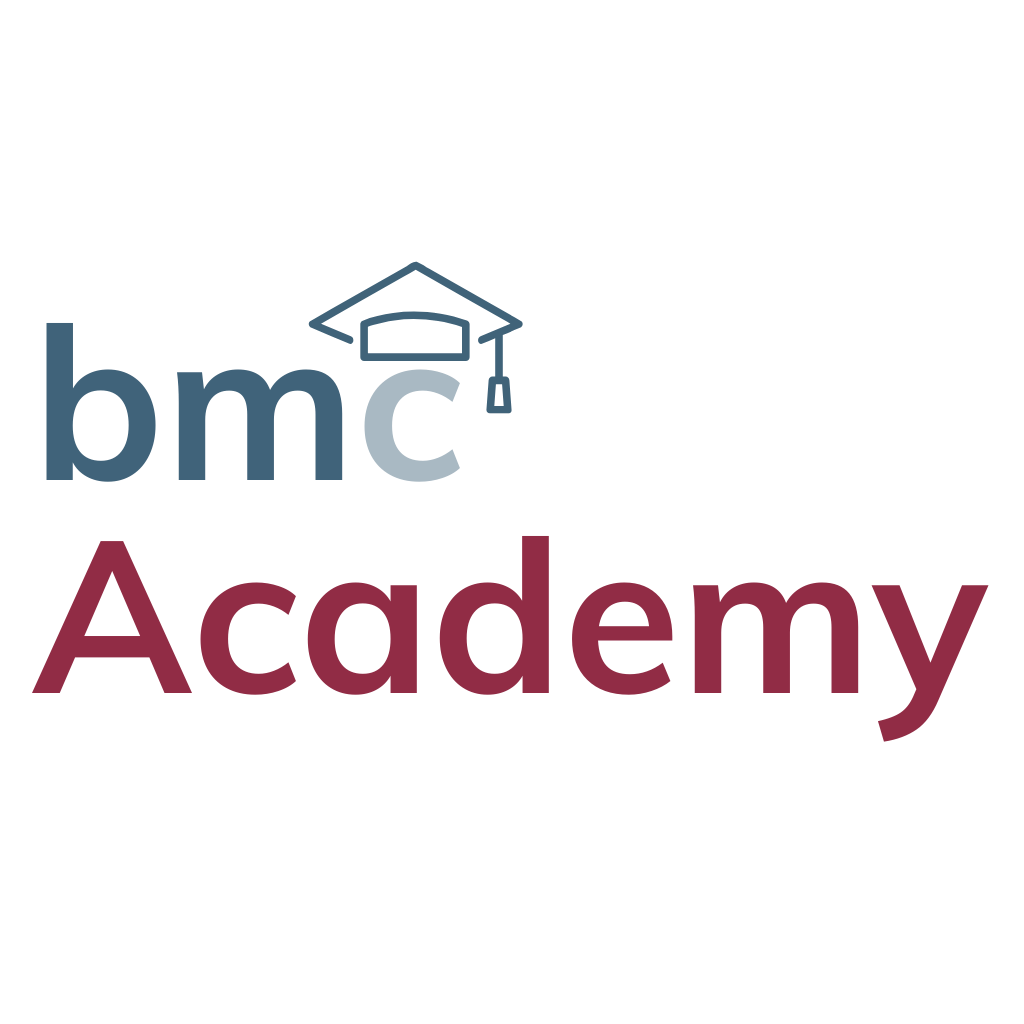 Logo des BMC Academy mit einem Bücherregal-Icon und einem Universitätsmütze