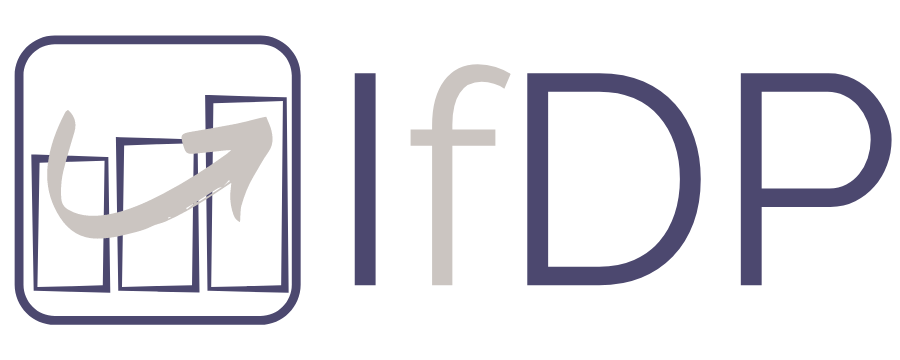 Logo mit einem Balkendiagramm, einem aufsteigenden Pfeil und den Buchstaben I f D P.