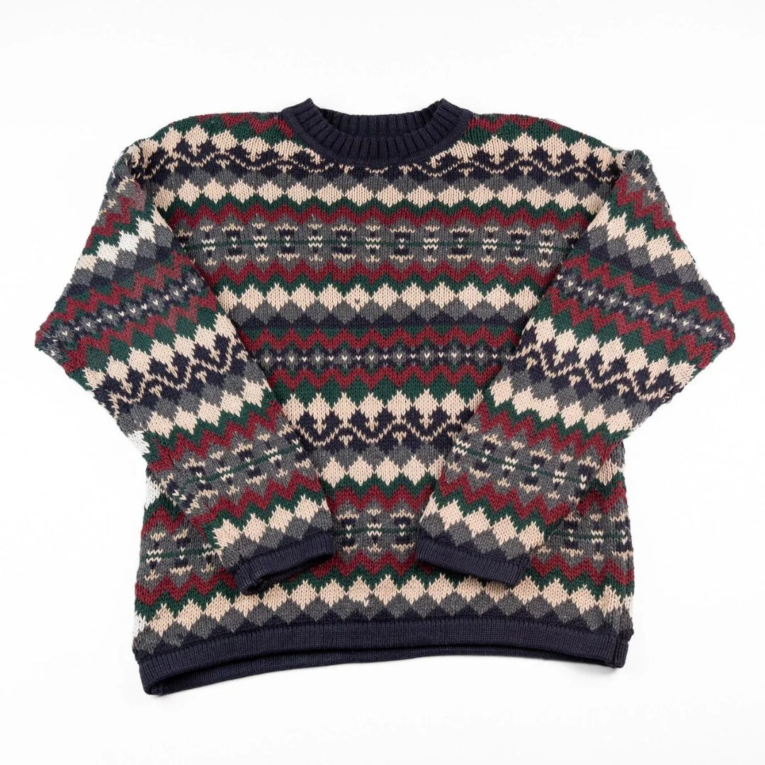 Vintage Abercrombie &amp; Fitch Big Sweater 100% Wool Multi-Color Knit Pullover Men's Large

cleanthrifts.com