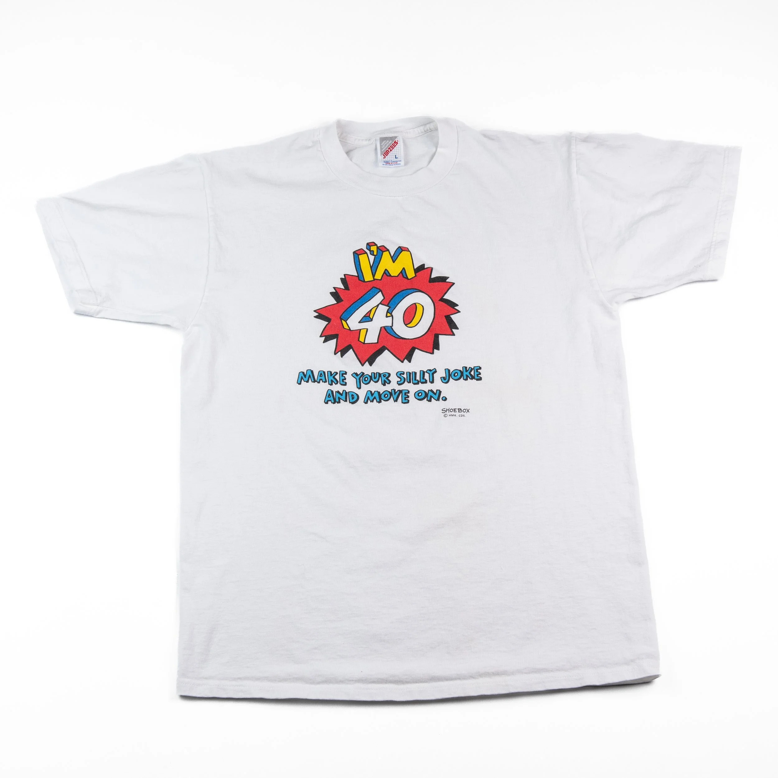 Vintage 90s Jerzees Shoebox Graphic T-Shirt Made in USA Large