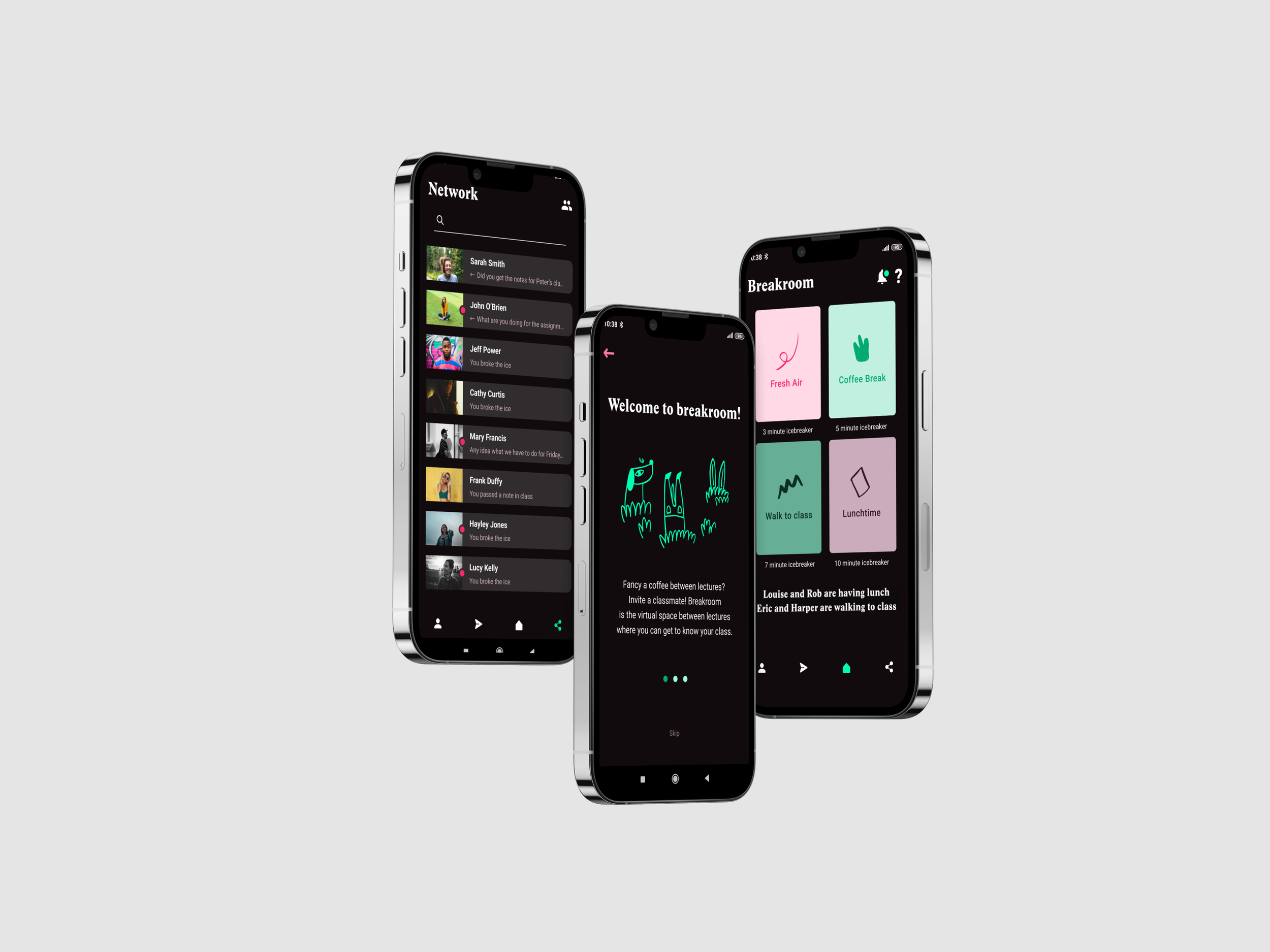 mockups of breakroom app