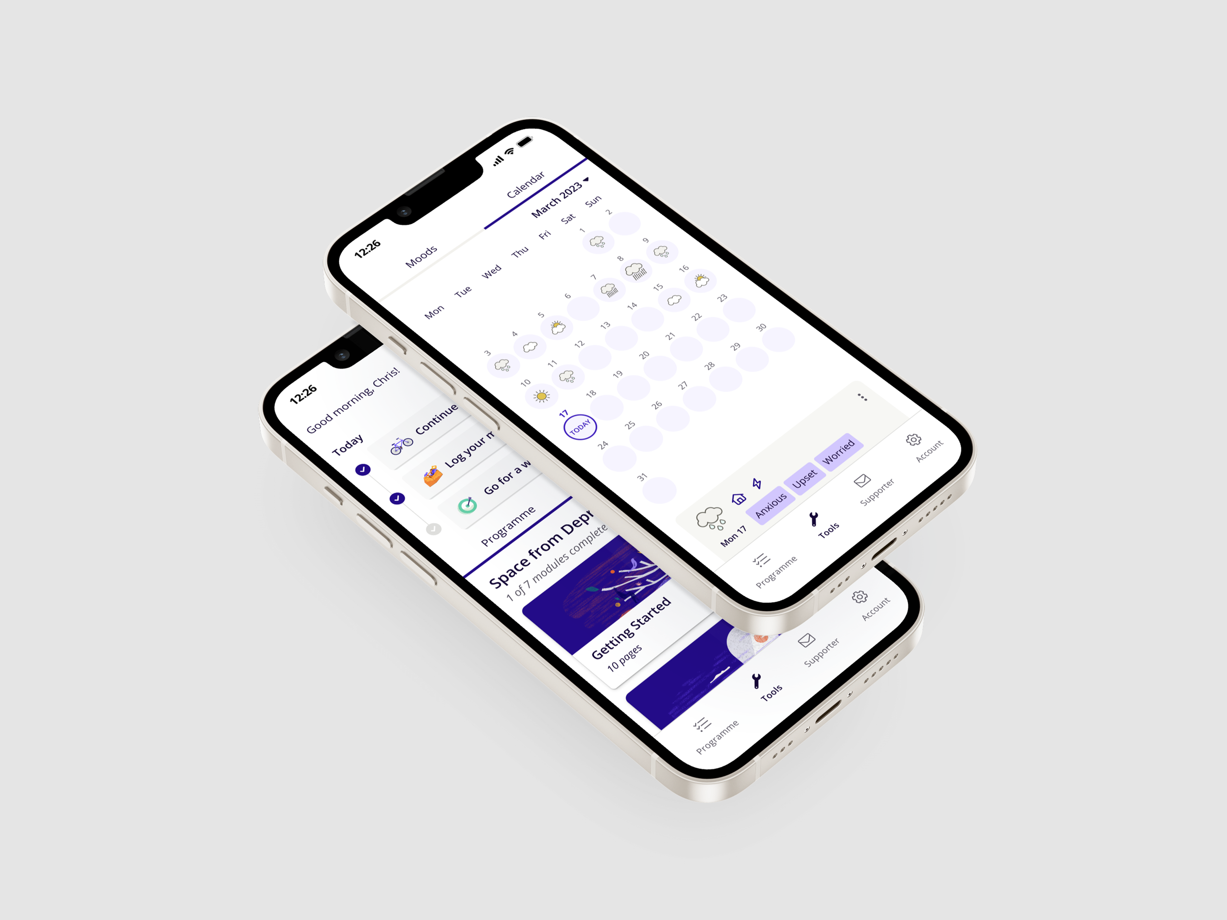 mockup of two screens from the UX refresh