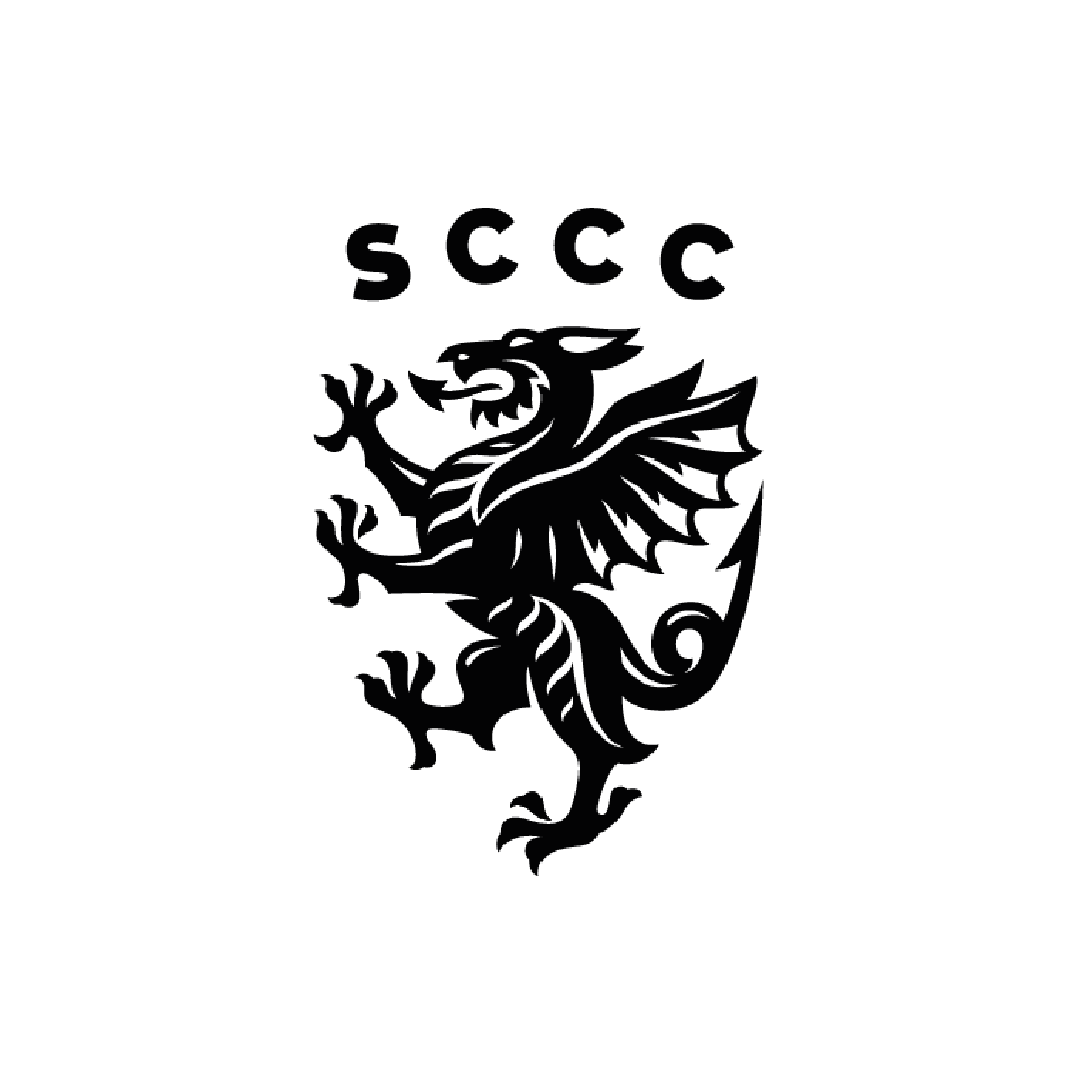 Black and white logo of the Seattle Club Cricket Club, featuring a mythical creature and the letters 'SCCC' at the top.