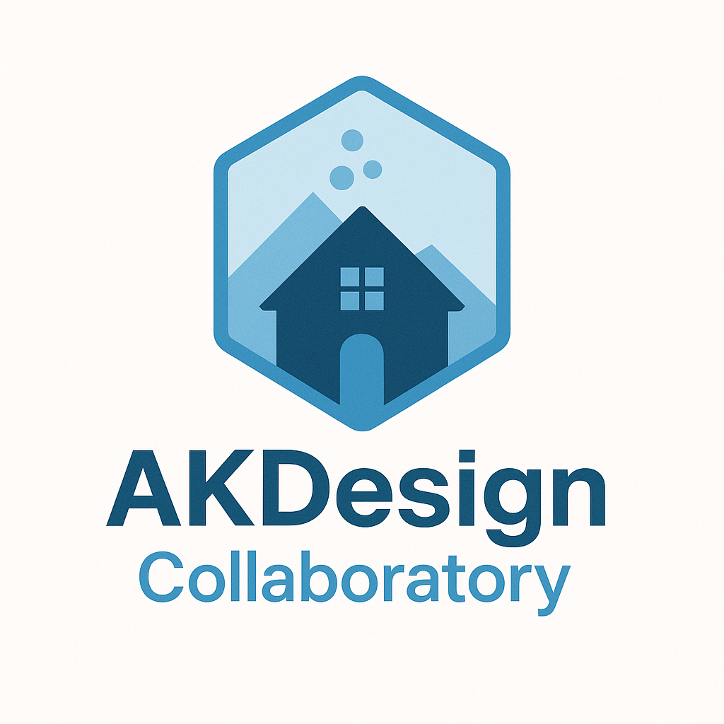 AKDesign Collaboratory logo showing a geometric house icon symbolizing innovative, community-centered housing design.