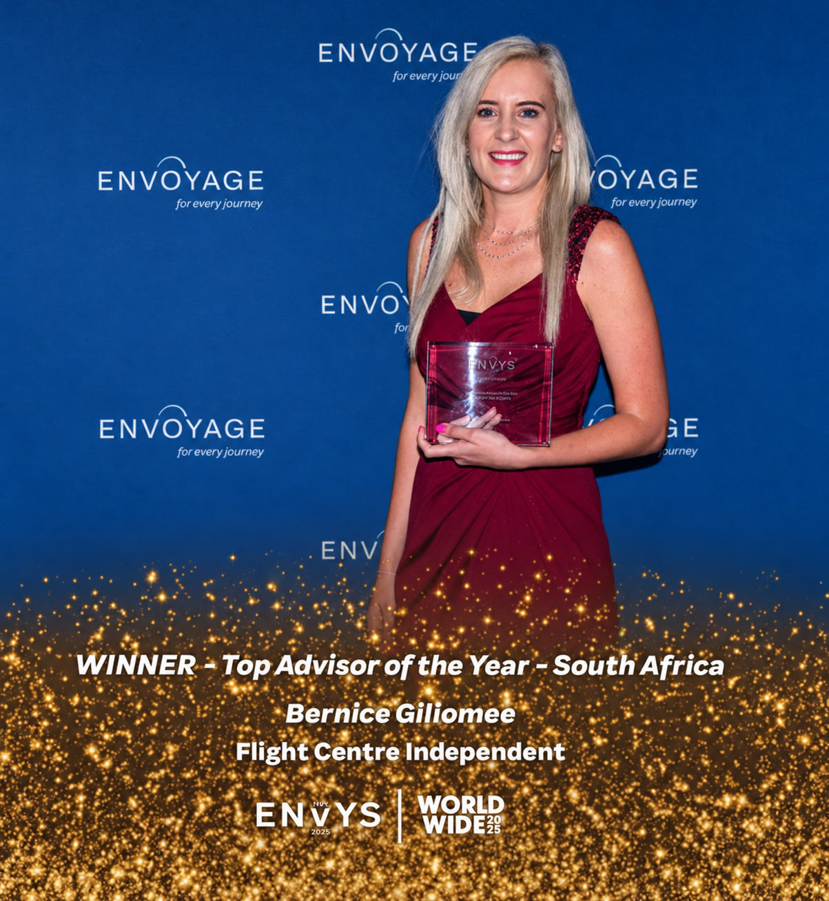 Bernice Giliomee receiving her 2025 South Africa Top Advisor of the Year travel award