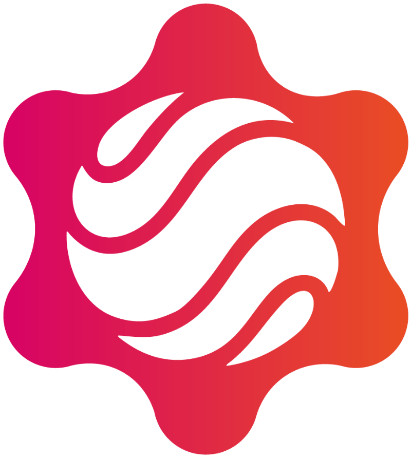 Coherence Engine stylised logo design with a planet-like shape with wavy lines, surrounded by an irregular, blurry border in pink and orange gradient.