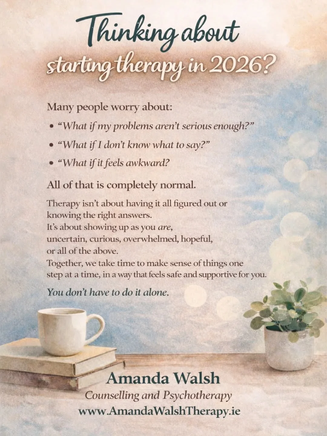 🦋 Starting therapy often begins before the first appointment. 

It can start with a wondering, a sense that something isn't quite right, a quiet suffering that you don't know how to navigate or a wish to understand yourself a little more kindly. For