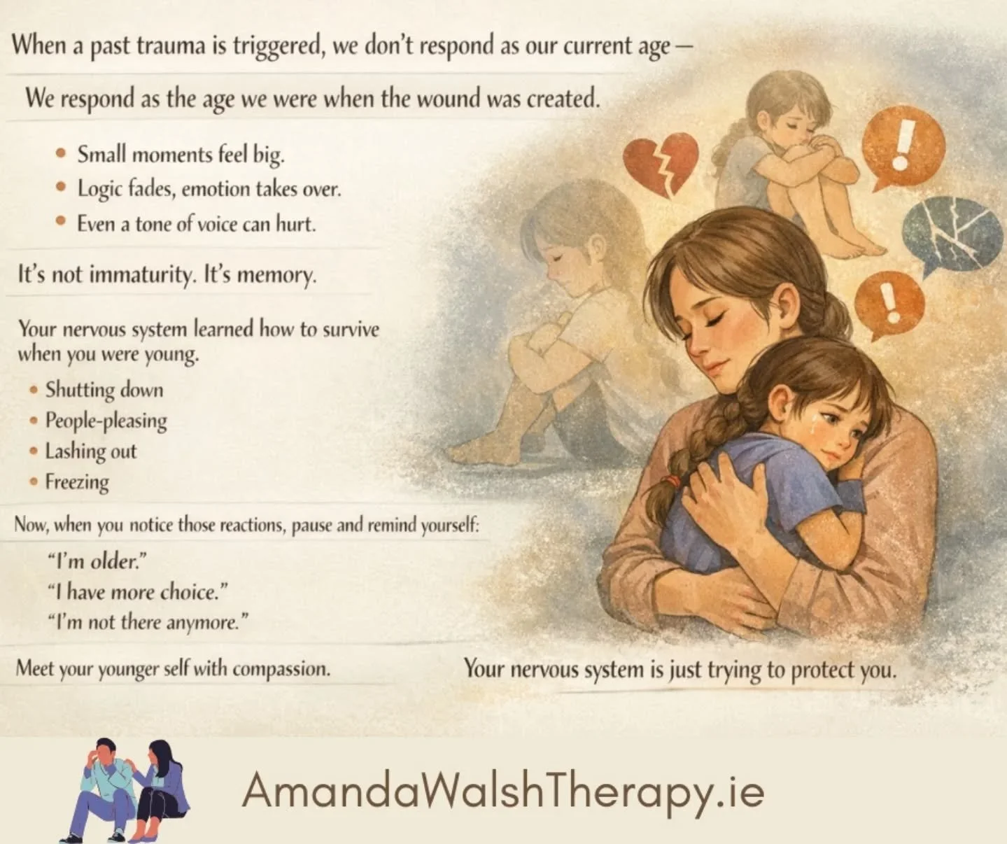 🦋 When a past traumatic experience is triggered by a current event, we don&rsquo;t respond as the age we are now. We respond as the age the wound was created. If this was during childhood, then before coping skills, language, or regulation were deve