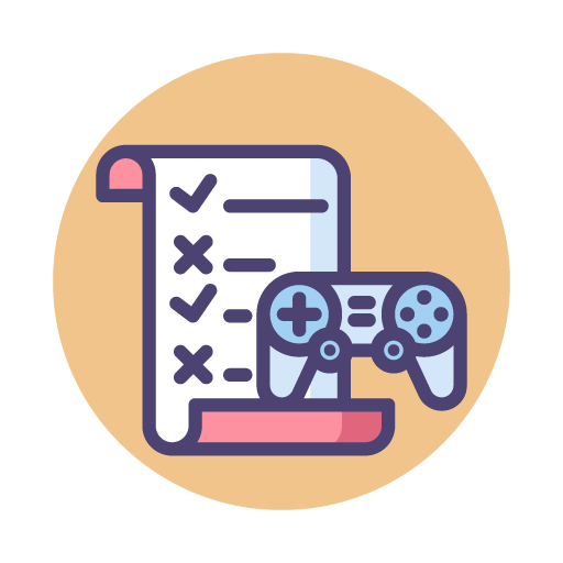Icon of a gaming checklist with a game controller on beige background.