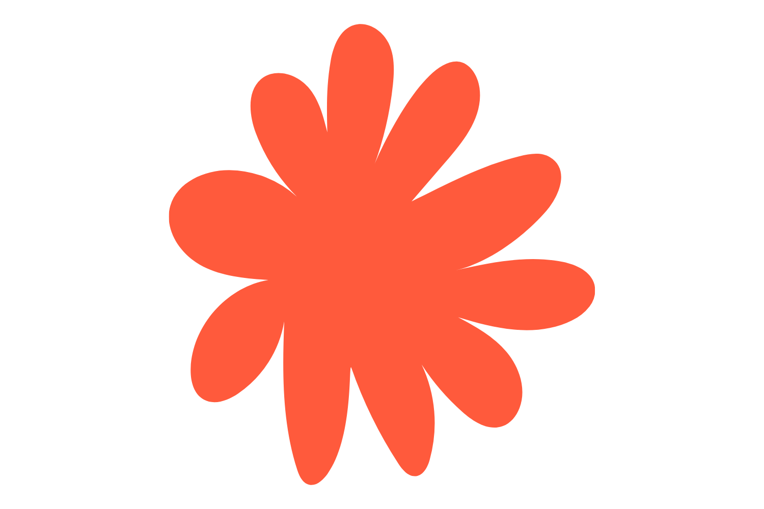 Eine stilisierte orange Blüte mit mehreren Blütenblättern auf schwarzem Hintergrund.
