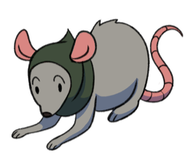 A character from The Boar Knight, an all-ages fiction podcast. A small curious mouse wearing a shawl.