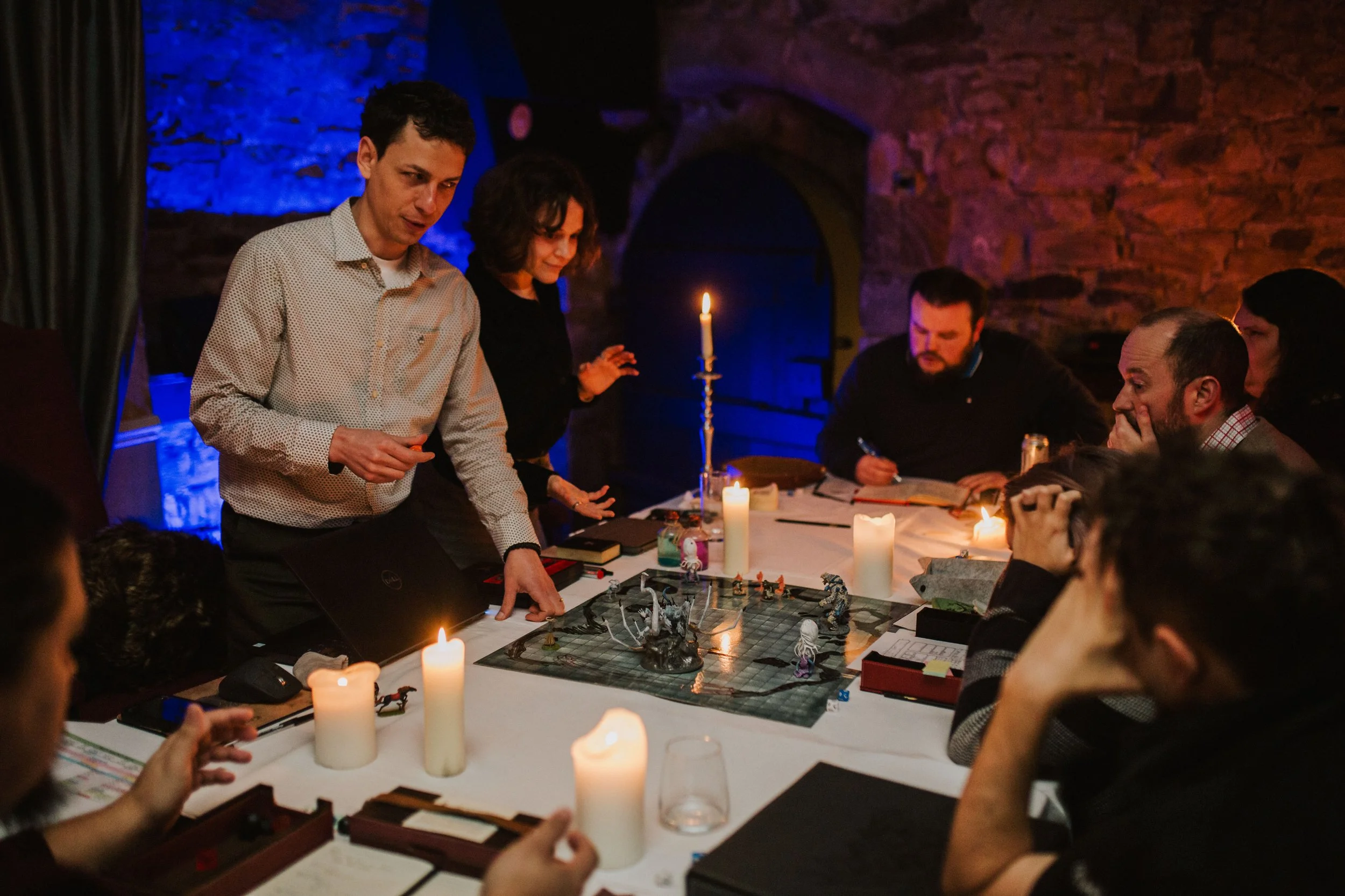 K.A. Statz and Travis Vengroff co-DM a game of Dungeons and Dragons at D&D in a Castle.