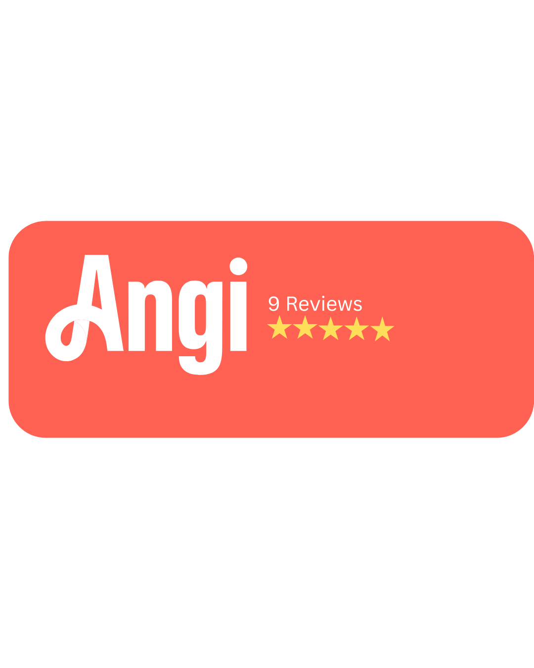Red badge with white text that reads 'Angi' and shows 9 reviews with five yellow stars.
