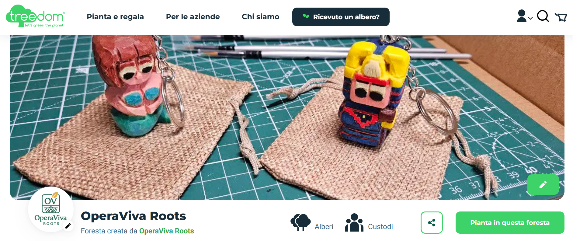 Fiore di legno dipinto a forma di personaggi cartoon, uno con capelli rossi e occhiali, l'altro con capelli gialli e occhiali, posati su sacchetti di tessuto sulla superficie di un tappetino da lavoro con strumenti di bricolage.