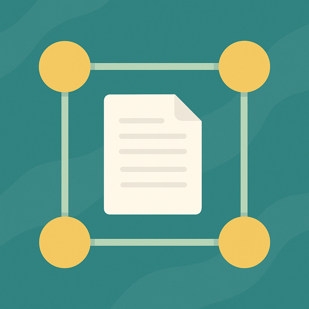 Schema di un documento con quattro punti collegati ai lati, rappresentando una rete o connessione digitale