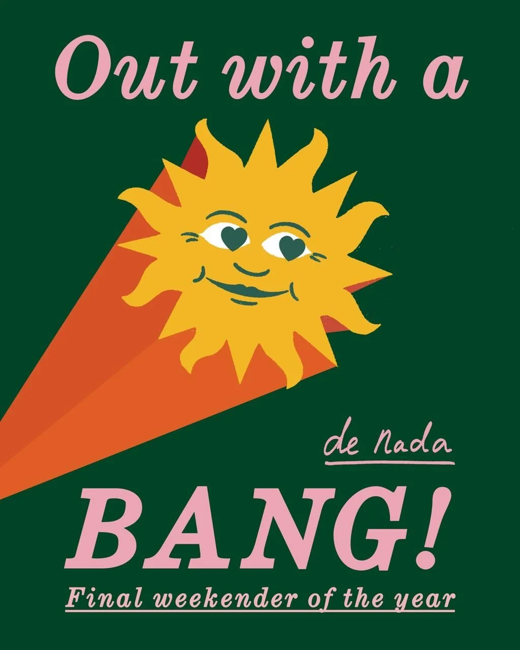 Swing by for a festive glass during our last week in service of the year. 🥂 The upcoming weekend we&rsquo;re having favourites only on our program with extended opening hours. Come early, leave late. Out with a Bang, De Nada🎇