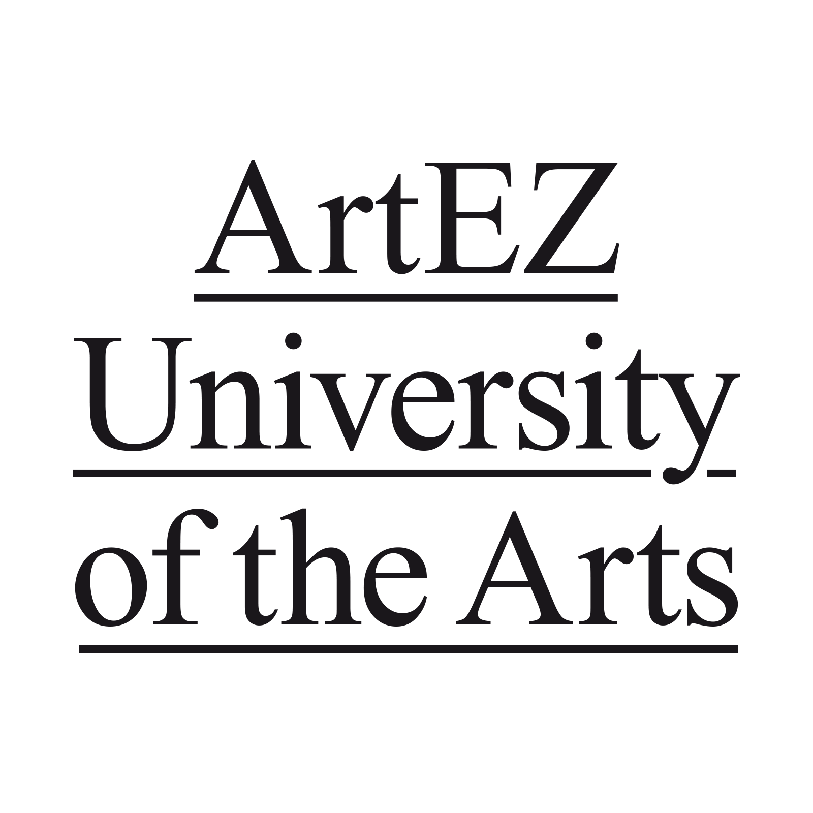 Black logo with gray text reading 'ArtEZ University of the Arts' arranged in three lines with horizontal lines above and below 'University'. 