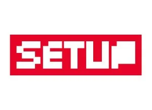Red rectangular logo with the word SETUP in white block letters