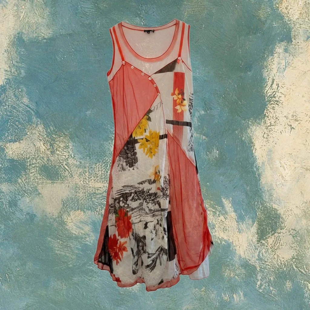 Vintage Orange Patterned Dress – Size M
