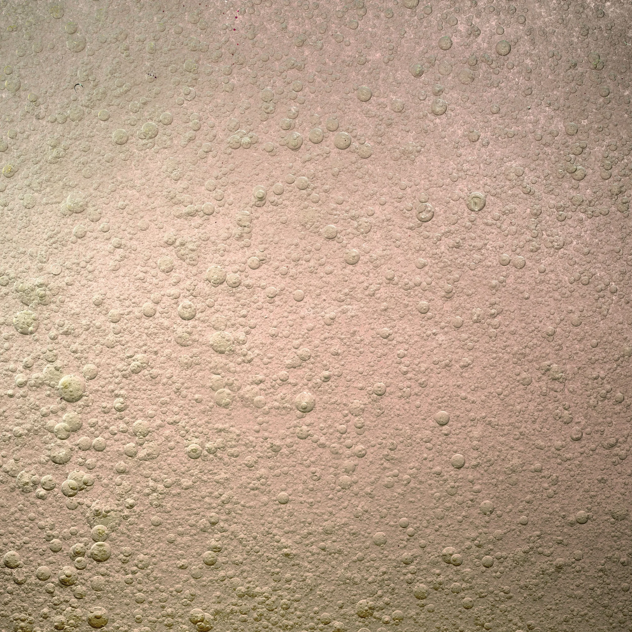 Close-up of a pink surface with numerous bubbles of varying sizes.