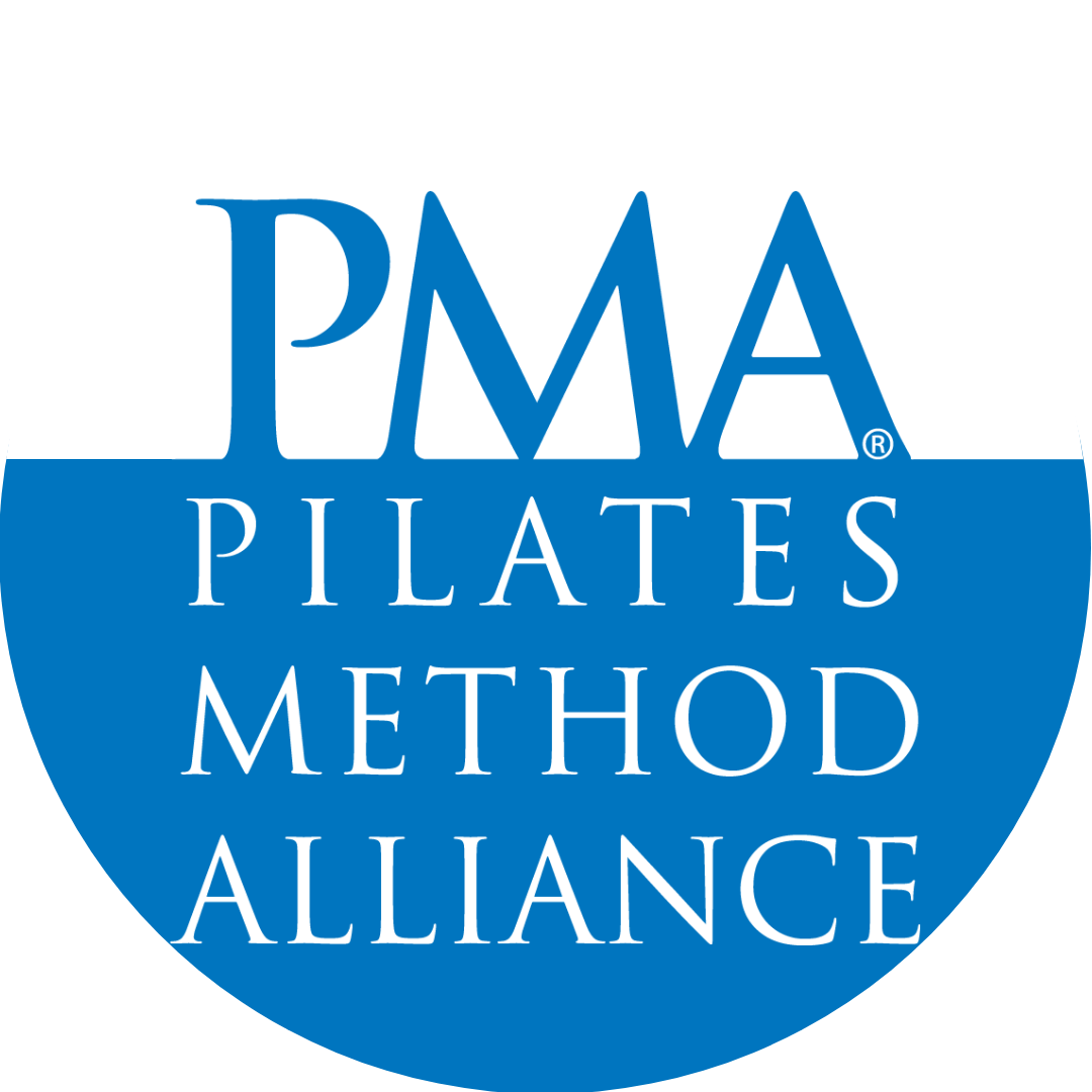 Logo of the PMA Pilate Method Alliance with blue and white colors featuring the words 'PMA Pilate Method Alliance'.