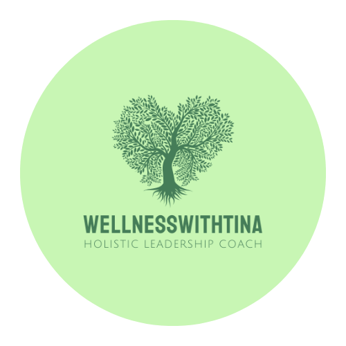 Logo with a green circular background, a stylized tree with many small leaves, and the text "WELLNESSWITHINA" with a subtitle "Holistic Leadership Coach".