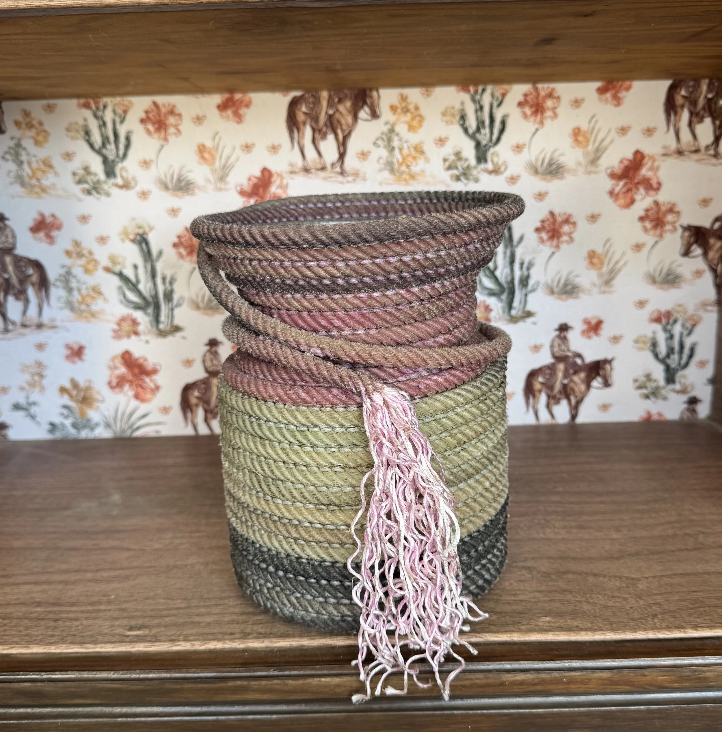 Raspberry & Sage Lariat Rope-Wrapped Glass Vase