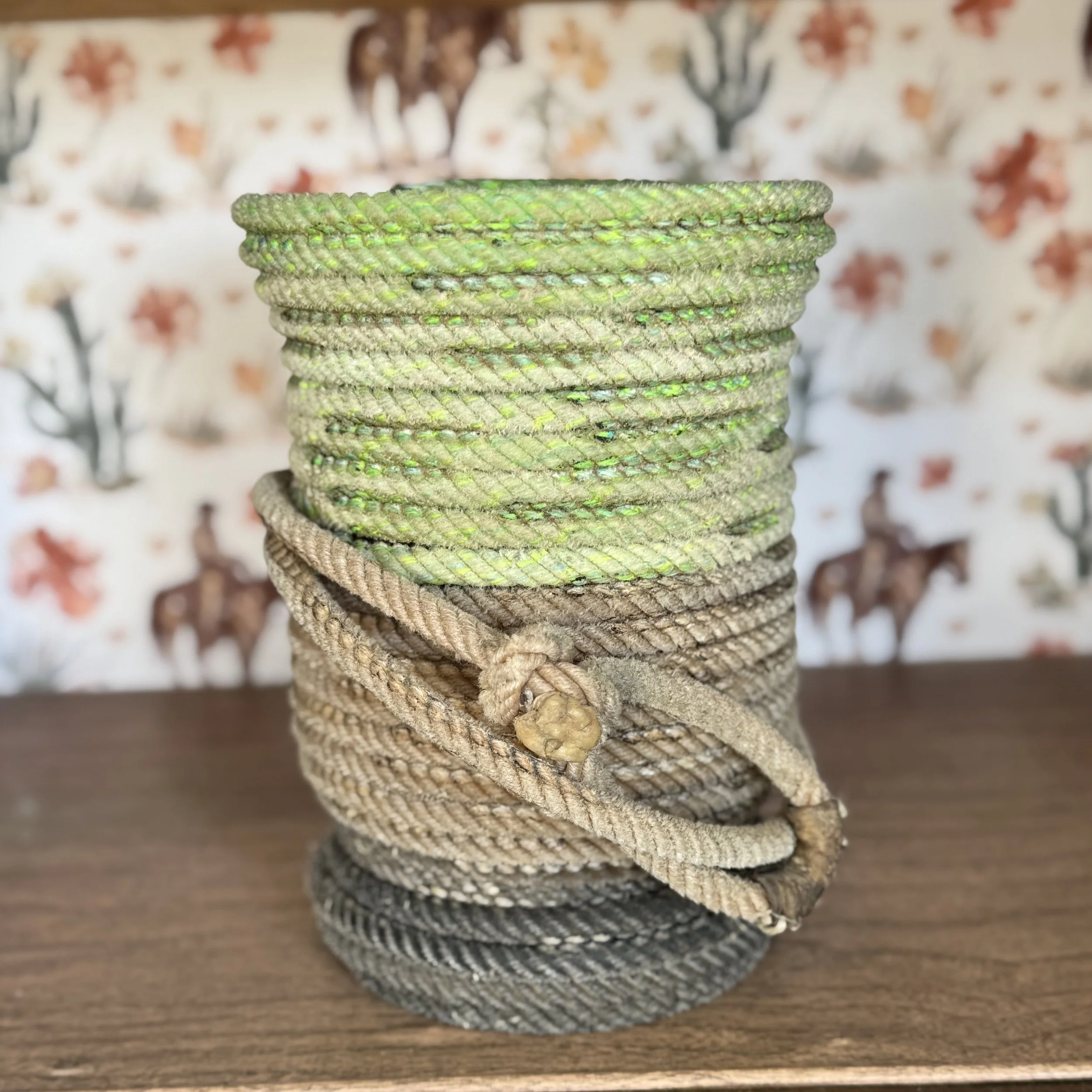 Lime Green & Natural Lariat Rope-Wrapped Glass Vase