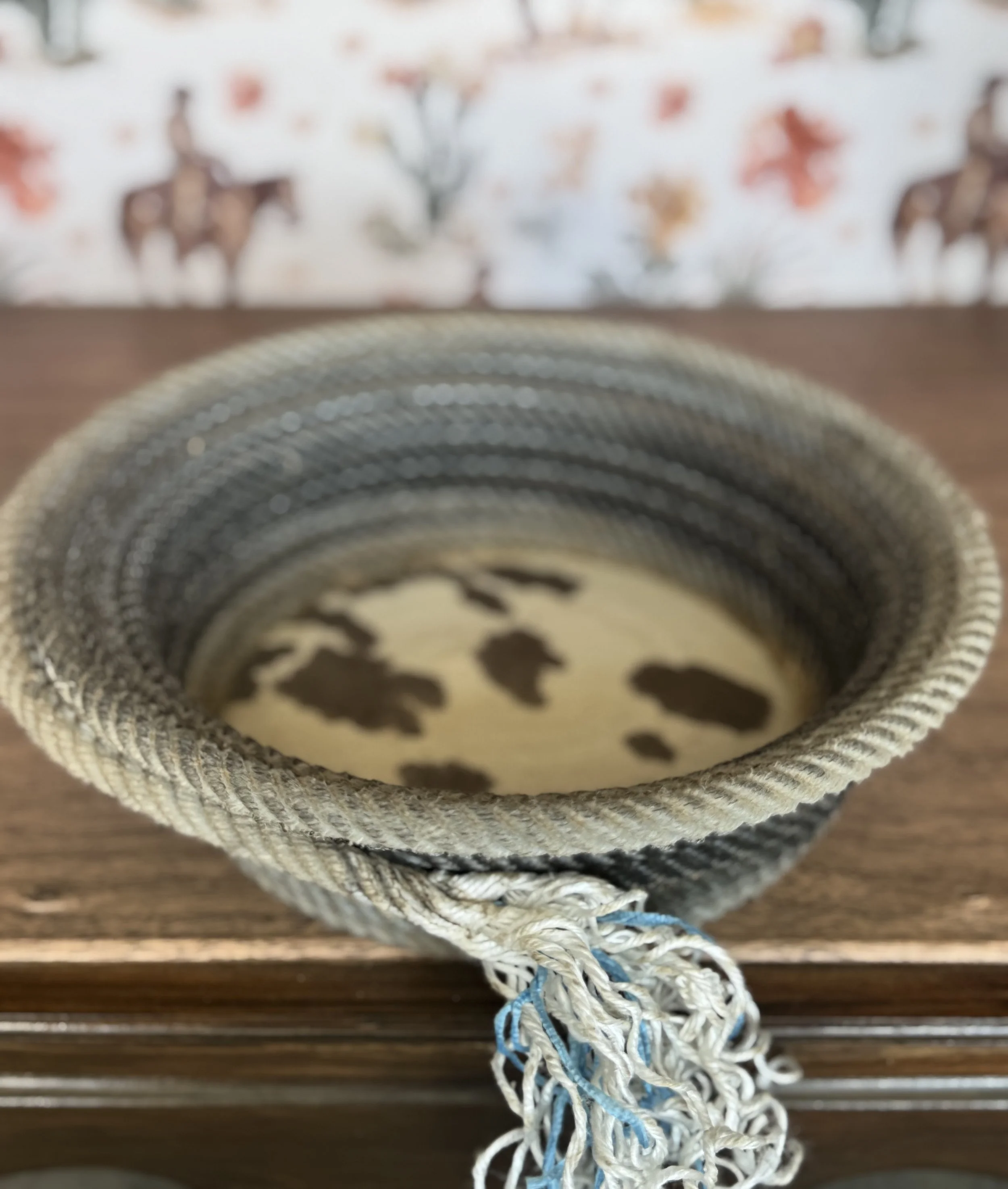 Western Lariat Rope Bowl with Cow-Print Bottom
