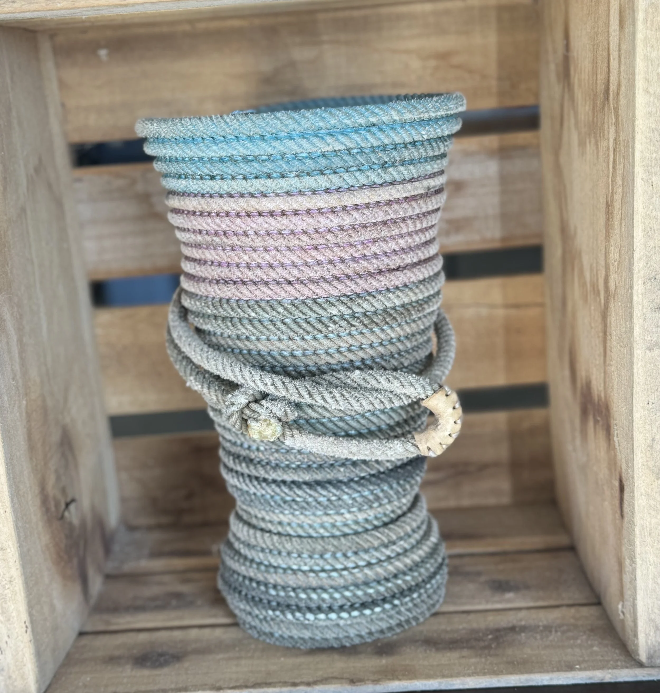 Turquoise & Dusty Rose Lariat Rope-Wrapped Glass Vase
