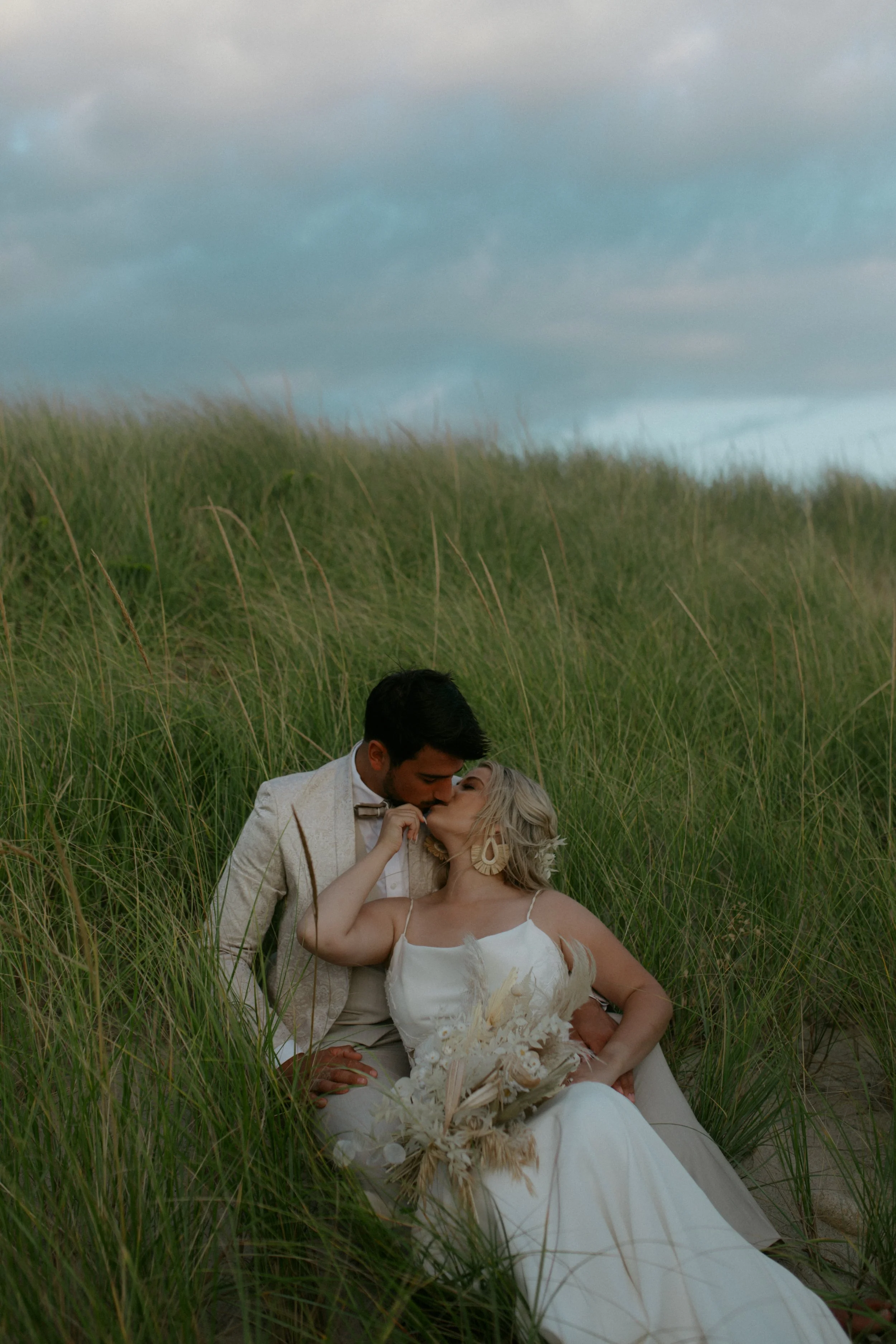 Martha’s Vineyard micro elopement in coastal dunes, photographed by a destination wedding photographer specializing in intimate, intentional weddings
