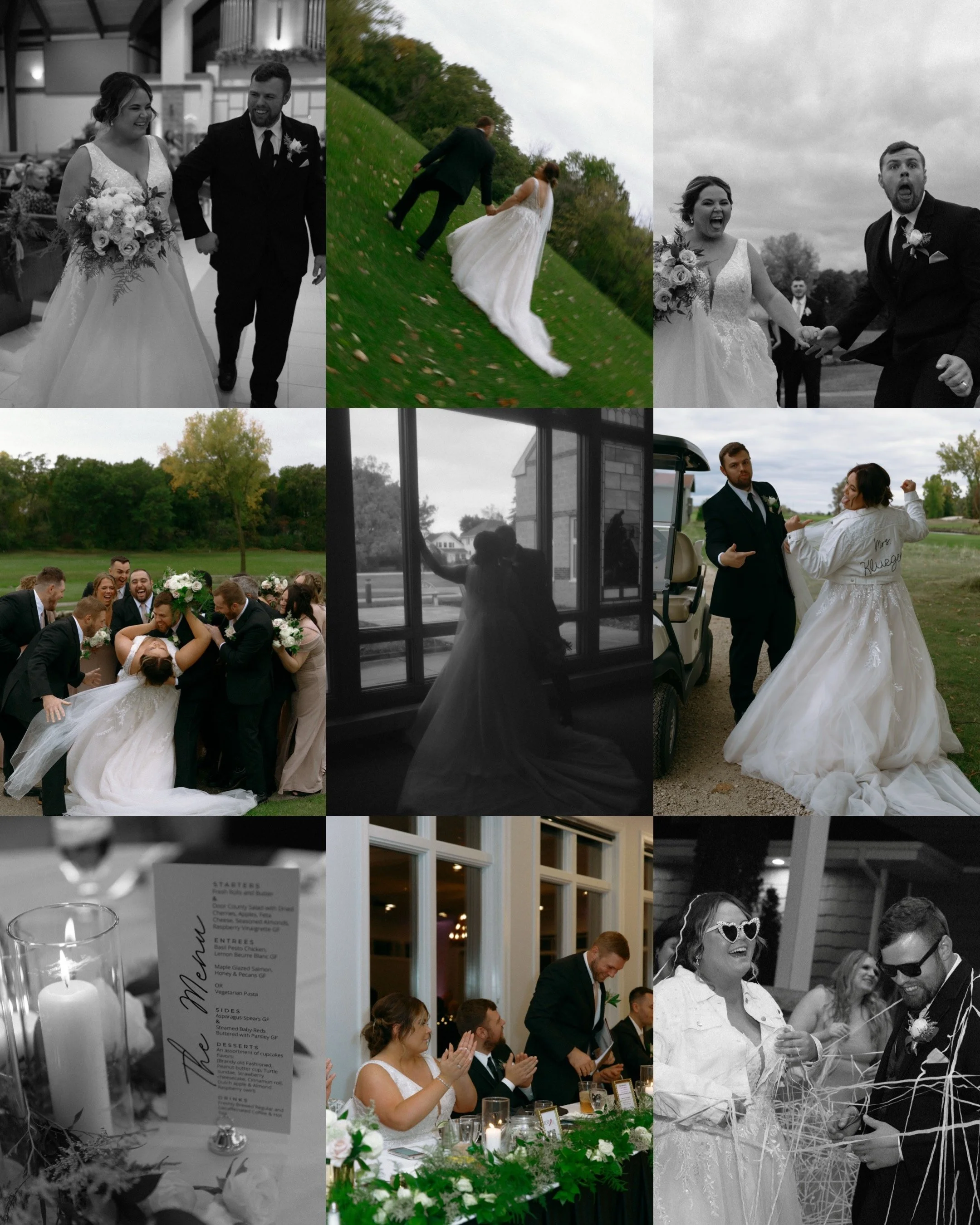 Fall golf course wedding with candid ceremony, wedding party portraits, and reception dancing photographed by Nicole Kilday Photography in Wisconsin.