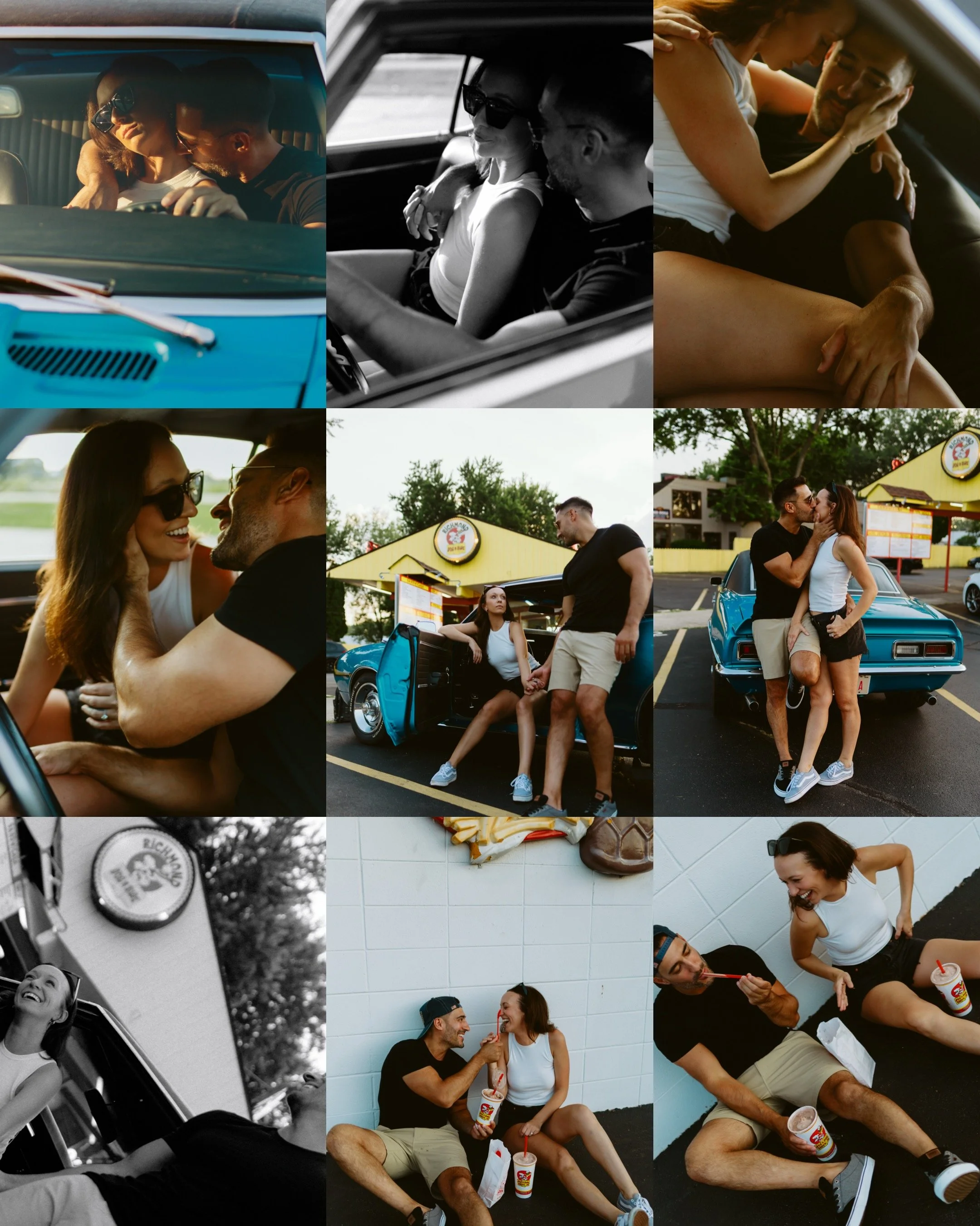 Drive in diner nostalgic engagement session in Chicago Illinois by Nicole Kilday