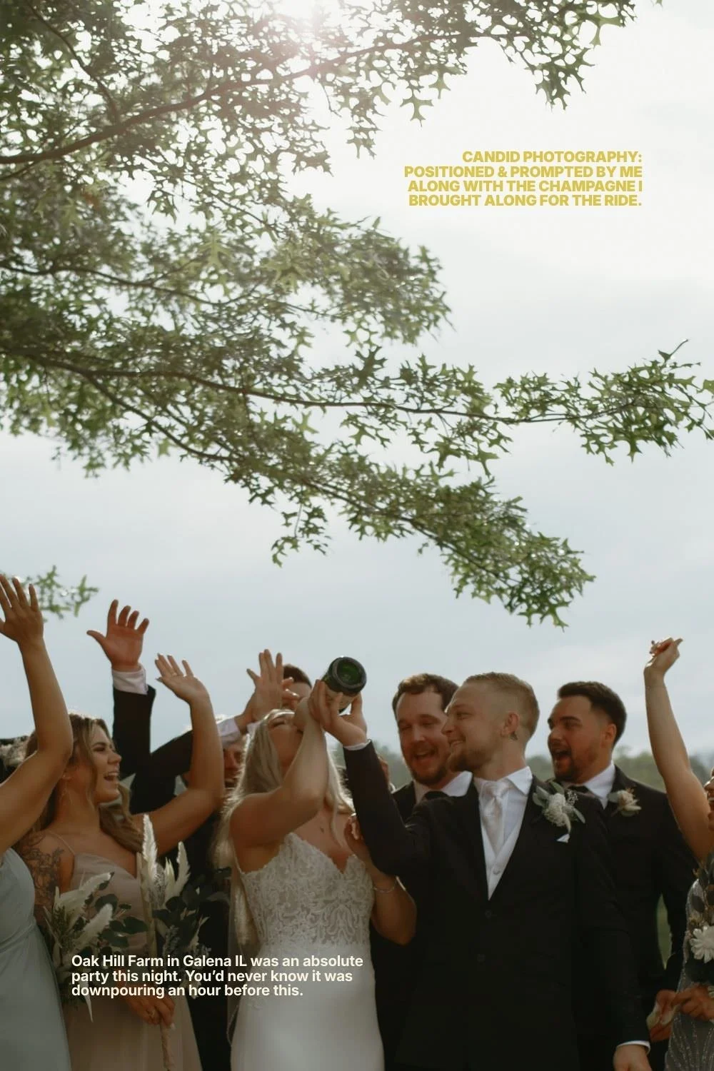 Candid Wedding Photography — Champagne Spray at Oak Hill Farm Galena IL