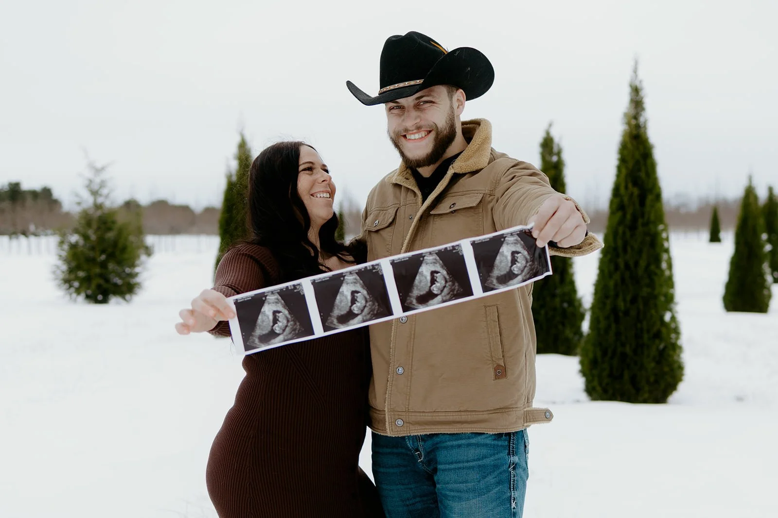 Winter Baby Announcement Photo Session in the Tree Farm in McHenry County, IL