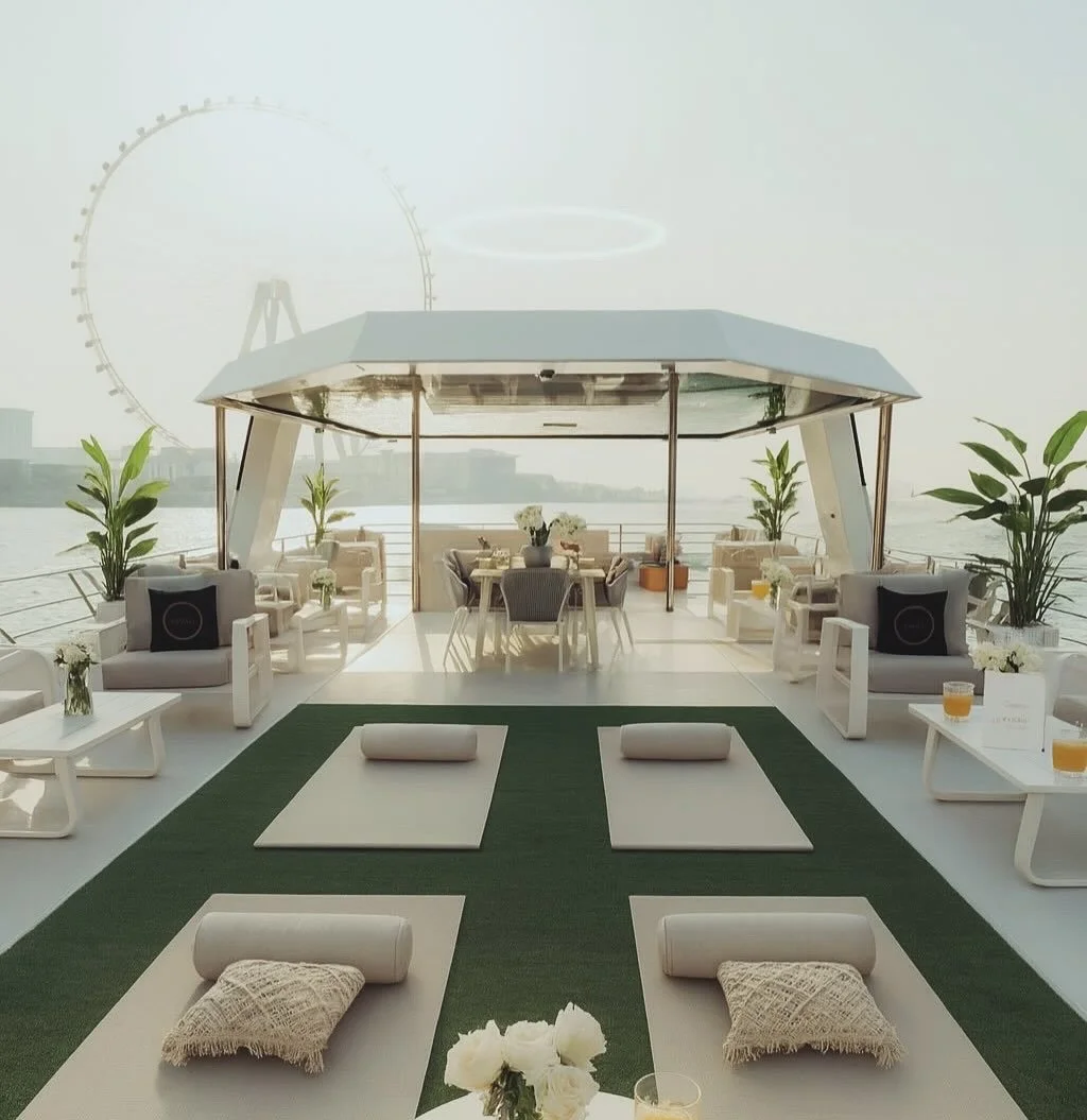 Welcome aboard your new floating Friday wellness sanctuary in Dubai. We will start our journey 10.10.25 at 4:30pm with a schedule of sunset yoga, sound healing @purva_yoga , DJ @thamygdj and non-alcoholic wellness bar and bites. Downstairs after our 