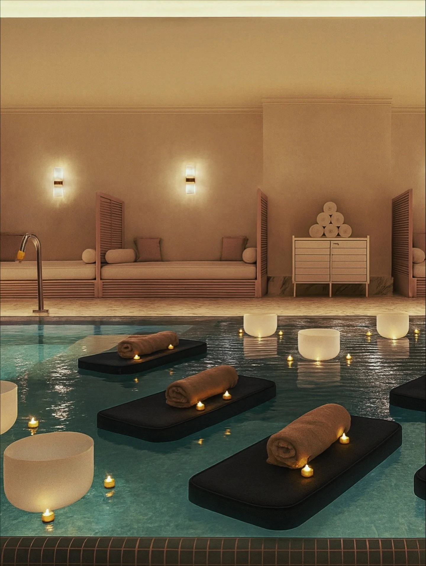 Weekday floating sound sessions

Bask in a candlelit aquatic meditation in a five star setting.

Mondays, Tuesdays and Wednesdays . 7:30pm-9pm

Where candlelight dances on the water and stillness finds its way back into each breath. 

A soul-soothing