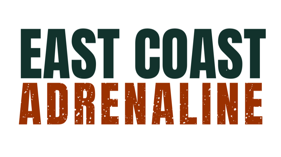 Text that reads "East Coast Adrenaline" in large, bold letters, with "East Coast" in green and "Adrenaline" in brown.