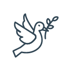 Outline of a dove holding an olive branch.